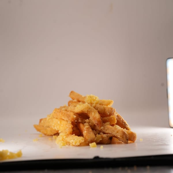A pile of golden-brown, crispy fries from The Burger Truck, sprinkled with seasoning.